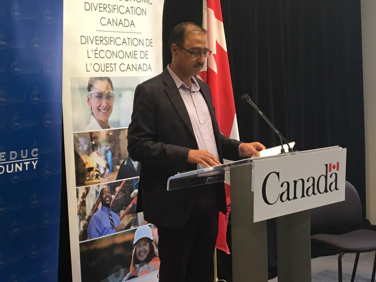 Natural Resources Minister Amarjeet Sohi in Nisku, Alta. announcing grants for Alberta and Saskatchewan organizations dependent on coal mining to become less reliant on the industry. Friday, June 28, 2019.