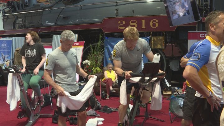 People turned out to the Canadian Pacific Headquarters in Calgary on Sunday for the third annual Spin for a Veteran.