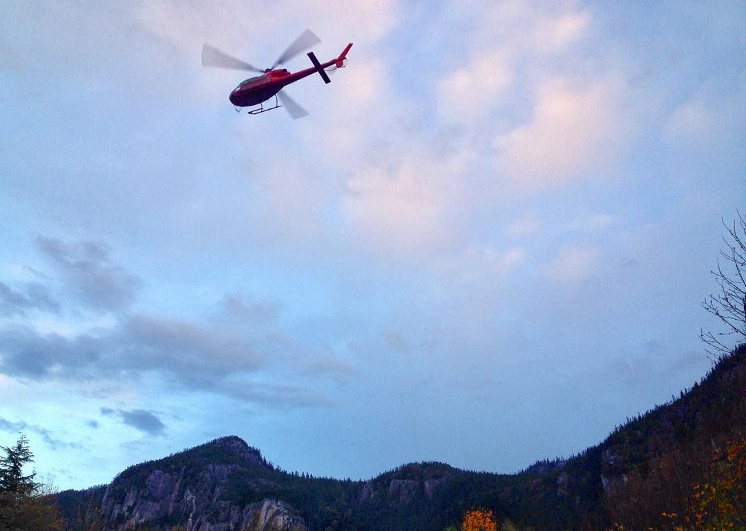 A Squamish Search and Rescue helicopter over Squamish, B.C., in an undated photo. Search and rescue crews along with RCMP were called in after a woman died in a slackline incident on Friday, May 16.