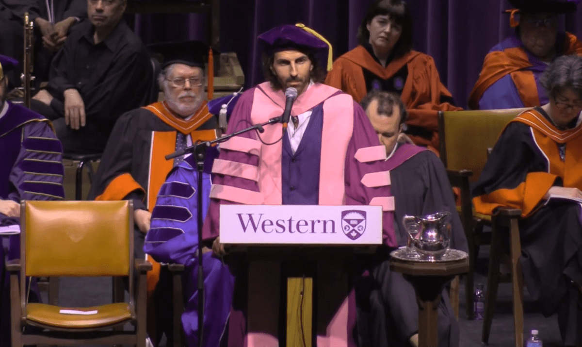 Grammy-nominated musician and Western University alum Stephan Moccio addresses graduating Western students during the school's 313th convocation.