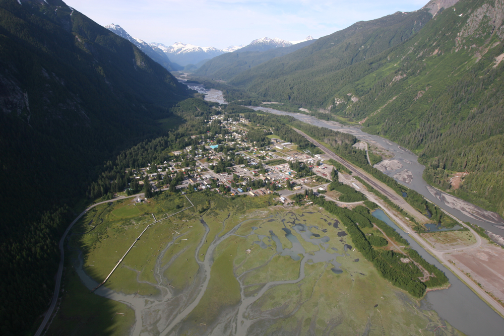 Aerial view of Stewart, British Columbia.