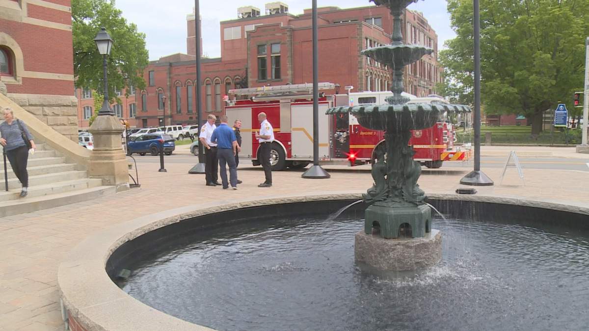 Engine 3 on display in front of Fredericton City Hall