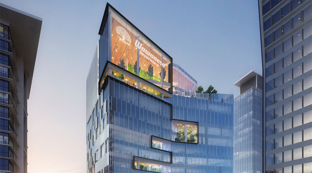 A rendering of the new Wawanesa building at True North Square.