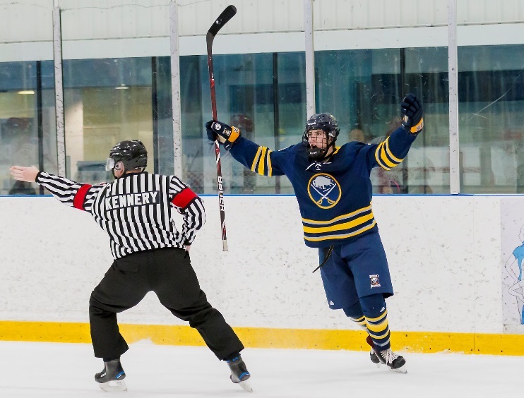 Ty Glover celebrated a goal with the Buffalo Jr. Sabres of the OJHL.