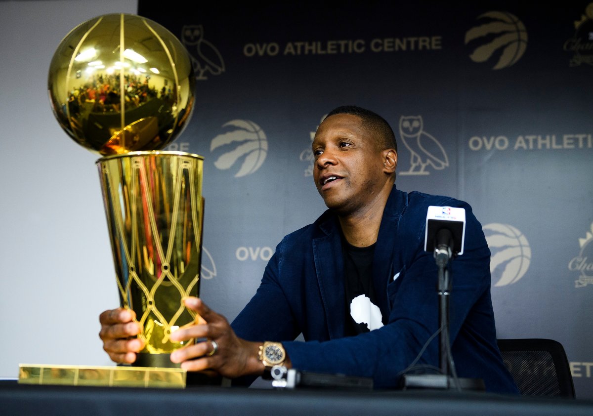 Toronto Raptors president Masai Ujiri speaks to the media during a year end press conference in Toronto on Tuesday, June 25, 2019.