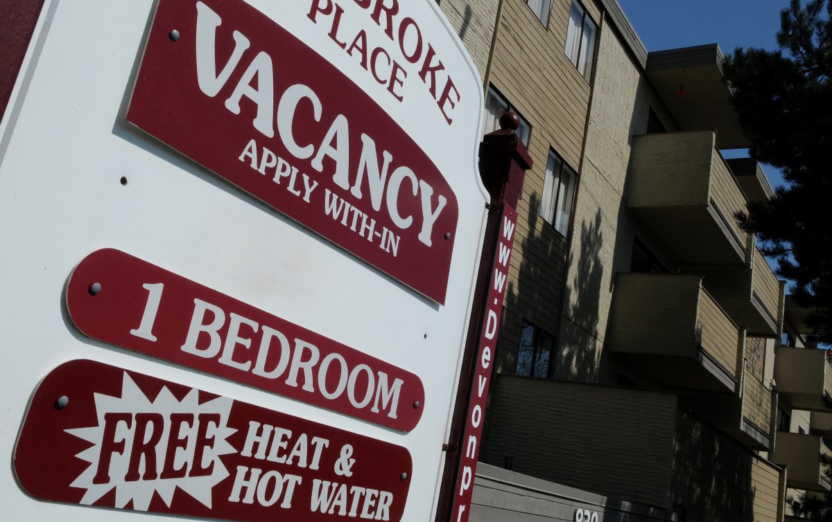 A vacancy sign outside a rental apartment in Victoria, B.C., Canada.