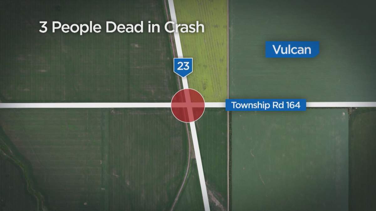 Three people are dead after a crash on Highway 23, south of Vulcan, AB.