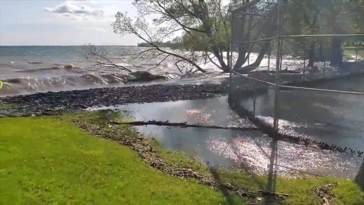 The waterfront trail running from Portsmouth Olympic Harbour to Lake Ontario Park has been closed due to high water levels.
