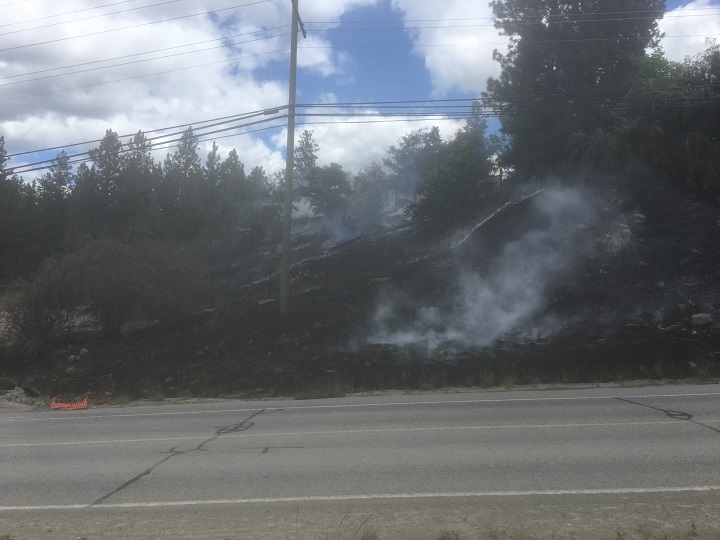 A grass fire in West Kelowna grew to around 100 metres in length by 40 metres in width before being brought under control by firefighters.