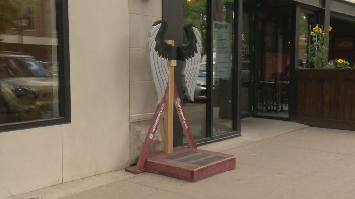 Wings on display outside Taverna in downtown Saskatoon.
