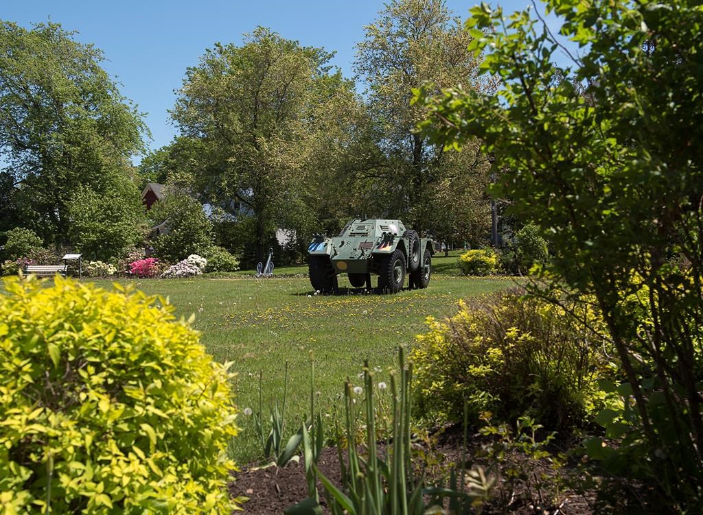 A Ferret Scout Car, used by the Canadian military, is seen at the Sackville Memorial Park in Sackville, New Brunswick on Wednesday, June 19, 2019. Plans to install another retired armoured fighting vehicle, known as a Cougar AVGP, given to the town from the 8th Canadian Hussars (Princess Louise's) regiment, has been put on hold until after a public session on the matter in early July.
