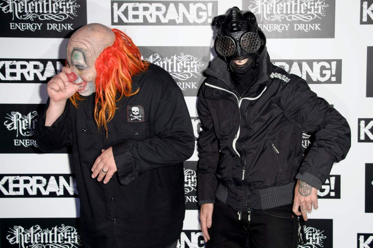 (L-R) Shawn “Clown” Crahan and Sid Wilson of Slipknot attend the 2013 Kerrang! Awards in London, England, on Thursday, June 13, 2013.