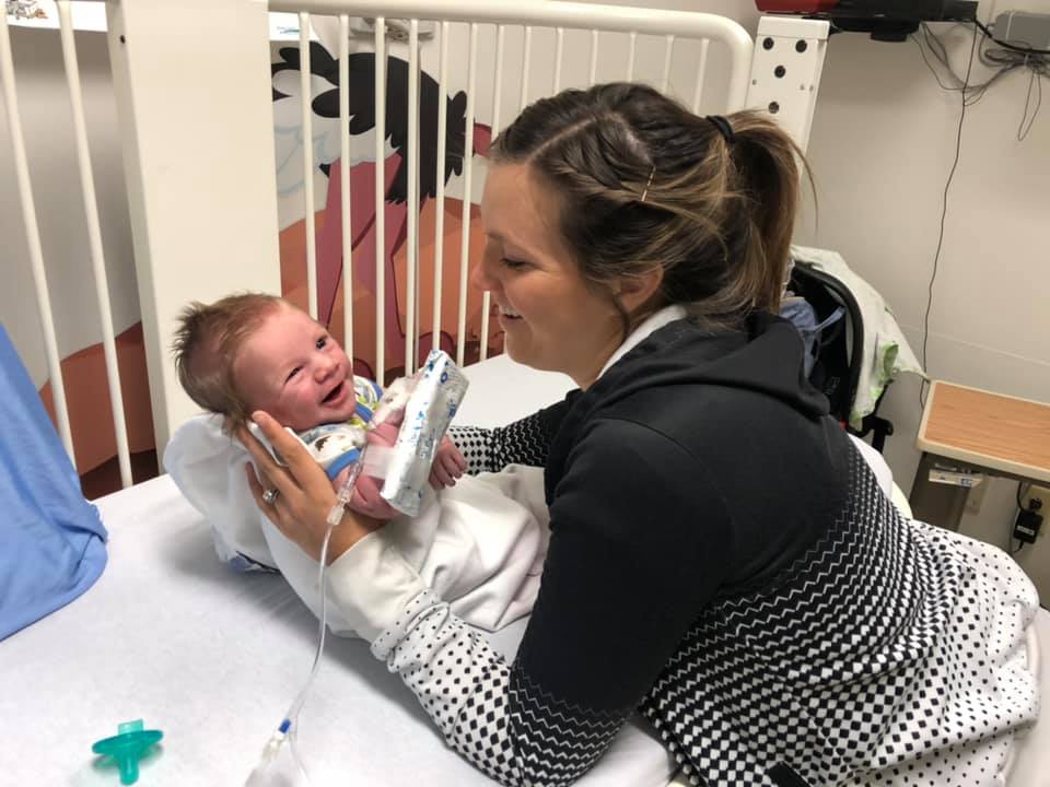 Hudson Cowie in hospital. ‘Mighty Hudson’ was diagnosed with Severe Combined Immunodeficiency shortly after he was born on June 23, 2019.