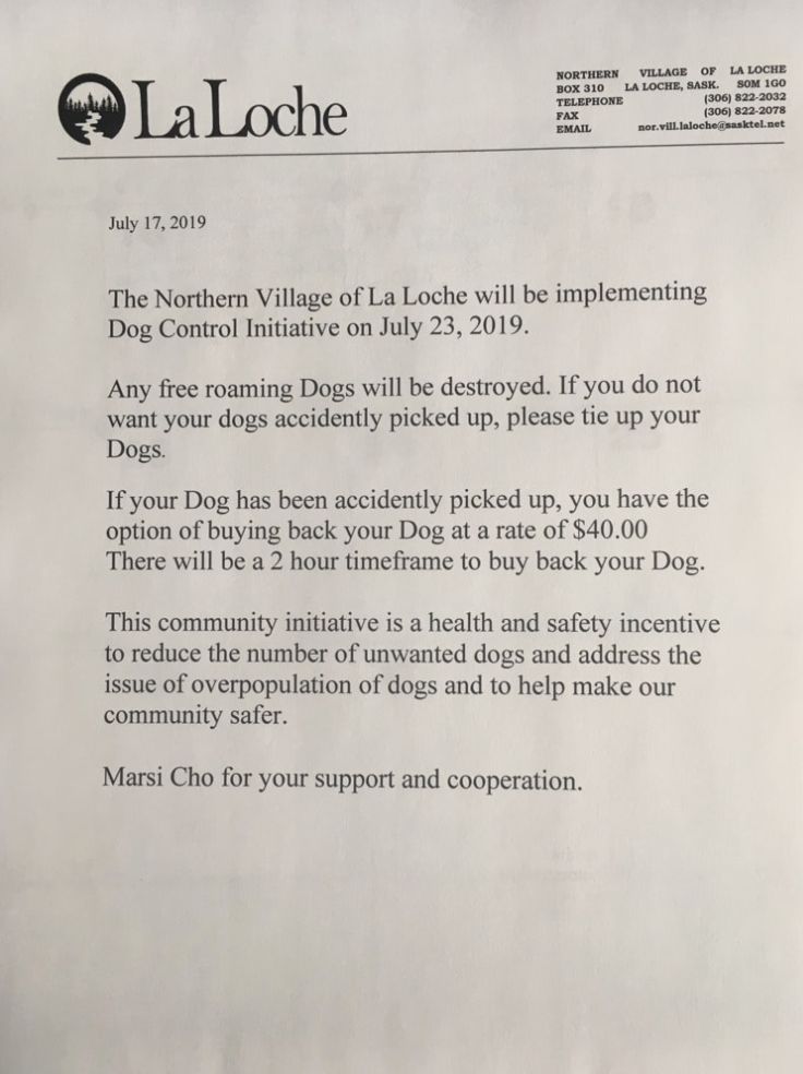 Letter posted on the Facebook page of Northern Village of La Loche on July 17, 2019.