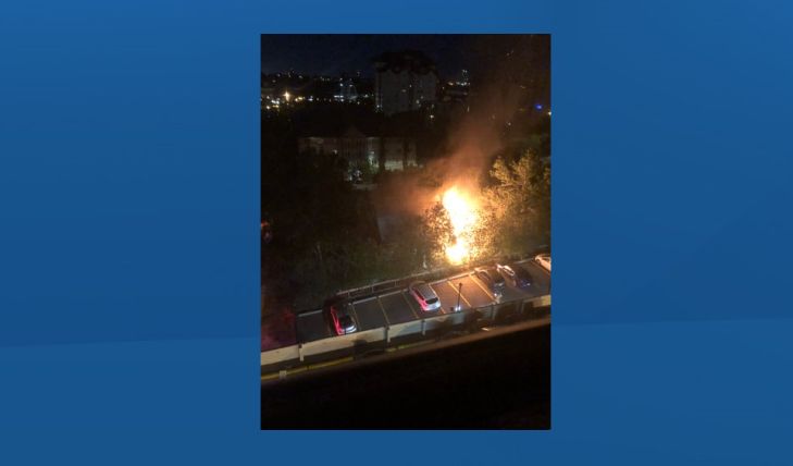Edmonton firefighters battle a blaze near 104 Street and 98 Avenue on July 27, 2019.
