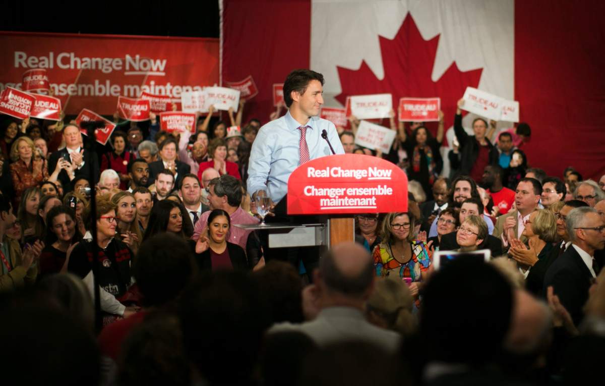 Canadian Prime Minister designate Justin Trudeau speaks during the rally to celebrate his majority victory in the Canada's 42nd election, in Ottawa, Canada, 20 October 2015. 
