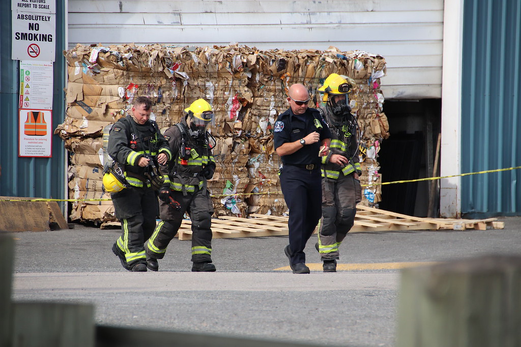 Surrey firefighters on the scene of a hazmat call in Surrey on Tuesday. 