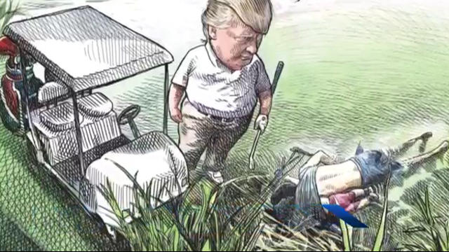 Canadian editorial cartoonist Michael de Adder says he lost his job for his sketch depicting U.S. President Donald Trump golfing in the path of two dead migrants. 