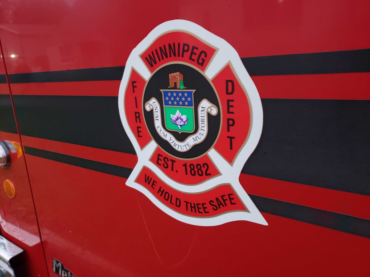 The Winnipeg Fire Department logo on a fire truck. 