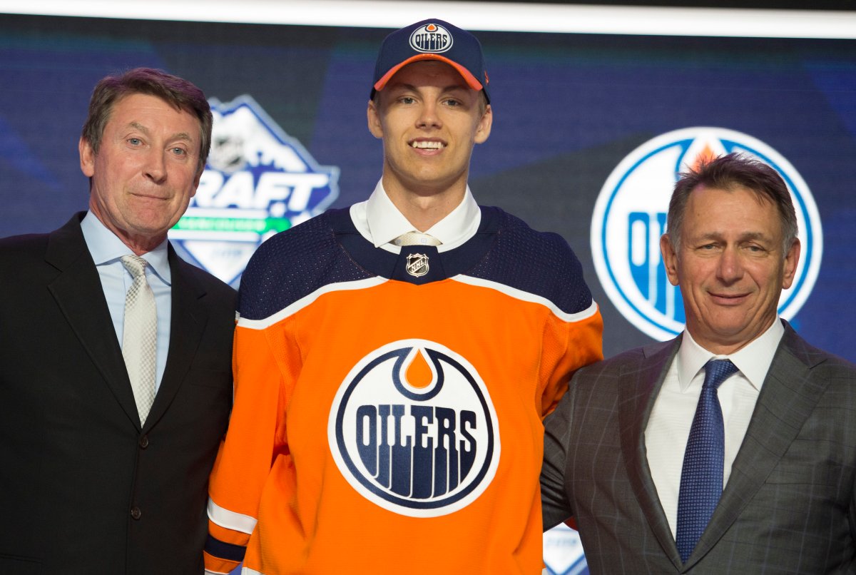 Edmonton Oilers select Philip Broberg during the first round NHL draft at Rogers Arena in Vancouver, Friday, June, 21, 2019. 