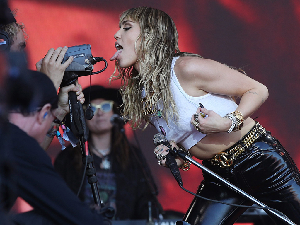 Miley Cyrus performing on the fifth day of the Glastonbury Festival at Worthy Farm in Somerset, England in 2019.