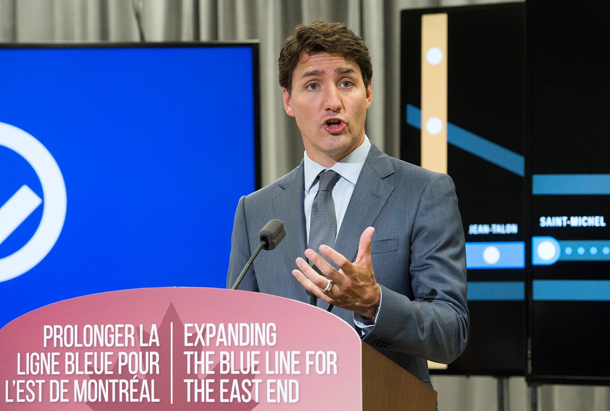 Prime Minister Justin Trudeau speaks during a news conference in Montreal, Thursday, July 4, 2019, where he announced a funding investment into the Montreal Metro blue line. 