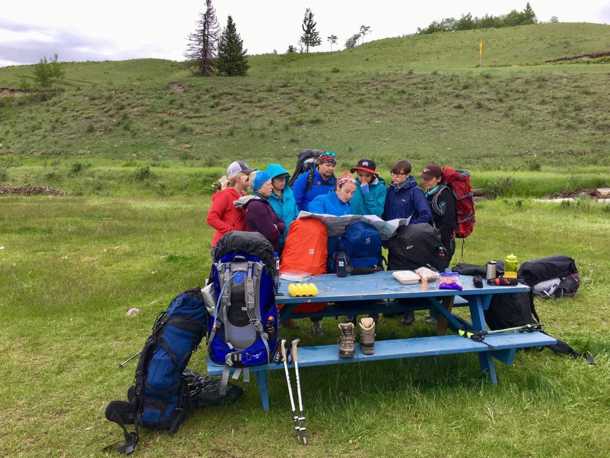 Marie-Eve Marchand meets with a group of women at the Bighorn Campground at Ya Ha Tinda Ranch on June 30, 2019, before heading into the Banff backcountry to see the bison herd.