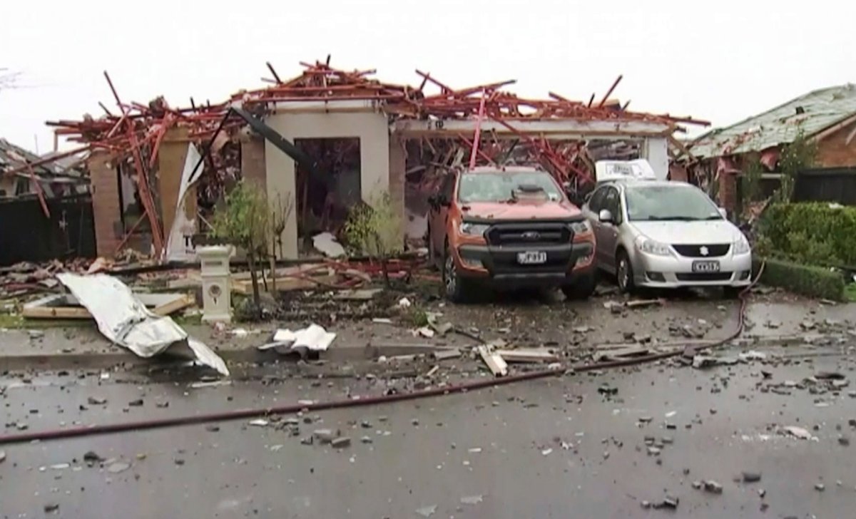 This imaged made from a video, shows a damaged home following a gas explosion in Christchurch, New Zealand Friday, July 19, 2019. 