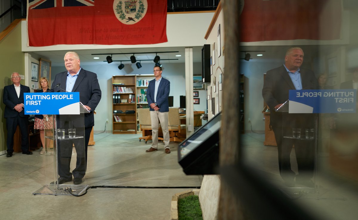 Premier Doug Ford speaks during a funding announcement for rural broadband in Lucan, Ont., Tuesday, July 23, 2019.