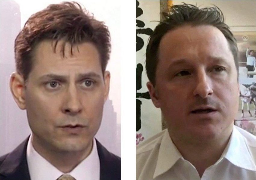Michael Kovrig (left) and Michael Spavor, the two Canadians detained in China, are shown in these 2018 images taken from video.