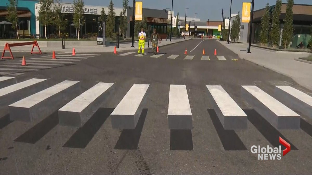 A 3D crosswalk is painted at Calgary's Deerfoot City on Wednesday, July 31.