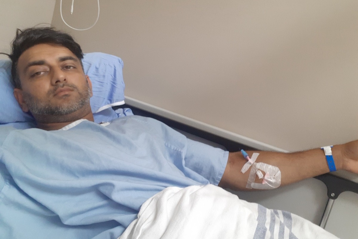 Amit Prasad lies in hospital after getting beaten by multiple assailants at Vancouver International Airport on Sunday, July 14, 2019.