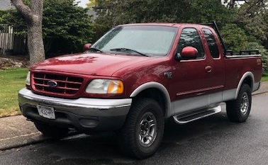 The red Ford F150 truck owned by 60-year-old Martin Payne, whose body was found in his Metchosin home on July 12, 2019. The truck was found in Oak Bay on Tuesday, July 9, 2019.