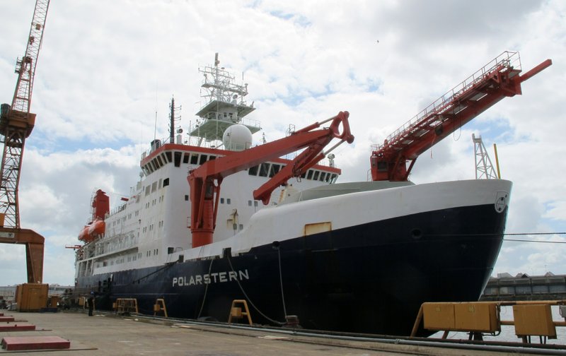The German Arctic research vessel Polarstern is docked for maintenance in Bremerhaven, Germany, Wednesday, July 3, 2019. Scientists from 17 nations are preparing for a year-long mission to the central Arctic to study the impact that climate change is having on the frigid far north of the planet. Mission leader Markus Rex said that researchers plan to anchor the German icebreaker RV Polarstern to a large floe and set up camp on the ice as the sea freezes around them, conducting experiments throughout the Arctic winter. 