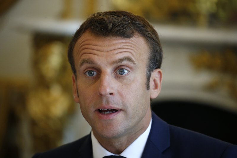 French President Emmanuel Macron speaks during a meeting with Edouard Fritch, President of the French Polynesia at the Elysee Palace in Paris, France, Friday July 5, 2019.