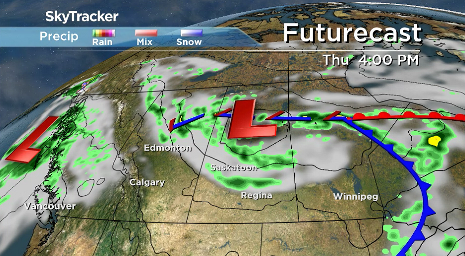 A low-pressure system pushing through the province will keep unsettled conditions around central and northern Saskatchewan on Thursday.