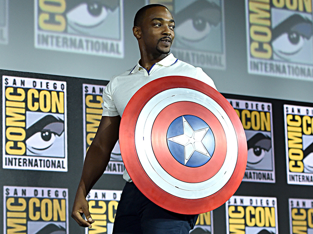 Anthony Mackie of Marvel Studios’ ‘The Falcon and The Winter Soldier’ at the San Diego Comic-Con International 2019 Marvel Studios Panel in Hall H on July 20, 2019 in San Diego, Calif.