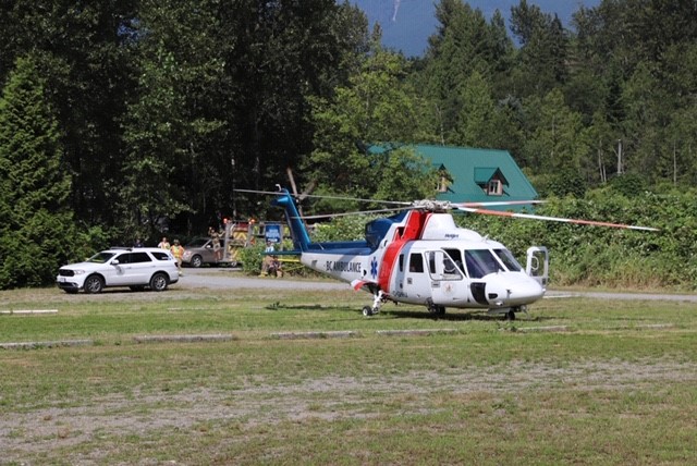 An air ambulance on the ground near Bridal Veil Falls Provincial Park on Sunday. 