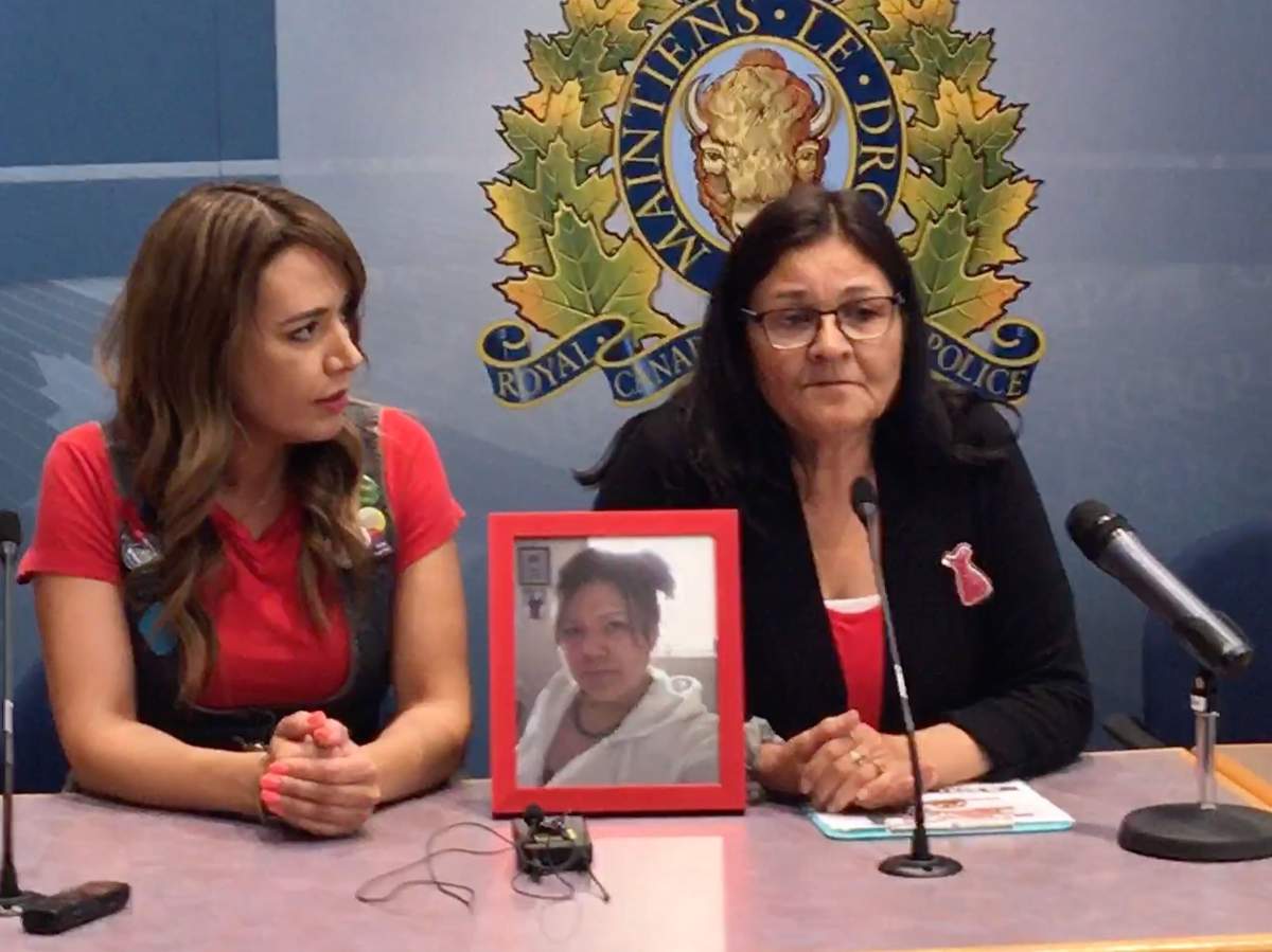 Amber Tuccaro’s mother, Tootsie Tuccaro (R), speaks after the RCMP issued a public apology to her family for the way her daughter’s case was handled. Thursday, July 25, 2019.