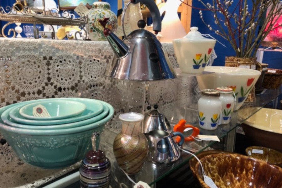 The view inside a booth at a recent Antiques Canada show.