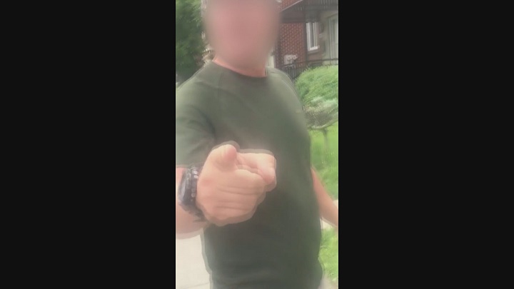 A screen grab of a video that appears to show an alleged verbal assault in Montreal.