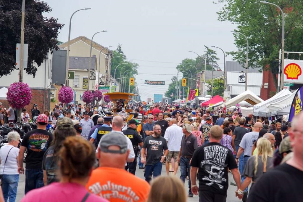 People line the streets of Lucan's Main Street for annual Baconfest celebrations.