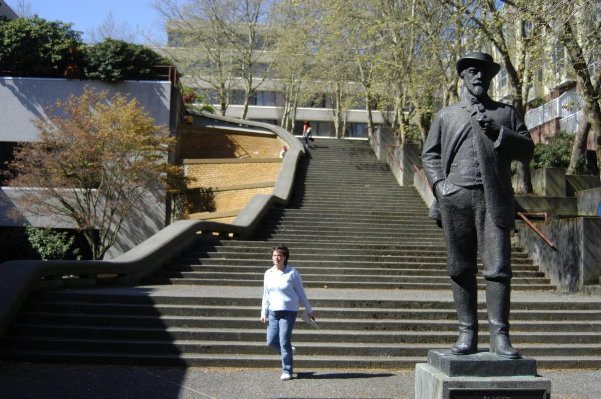 The statue of Judge Matthew Begbie stands outside the British Colombia Supreme Court House in New Westminster, B.C. in an undated file photo. The statue was removed in an effort of reconciliation with local First Nations on Saturday, July 6, 2019.