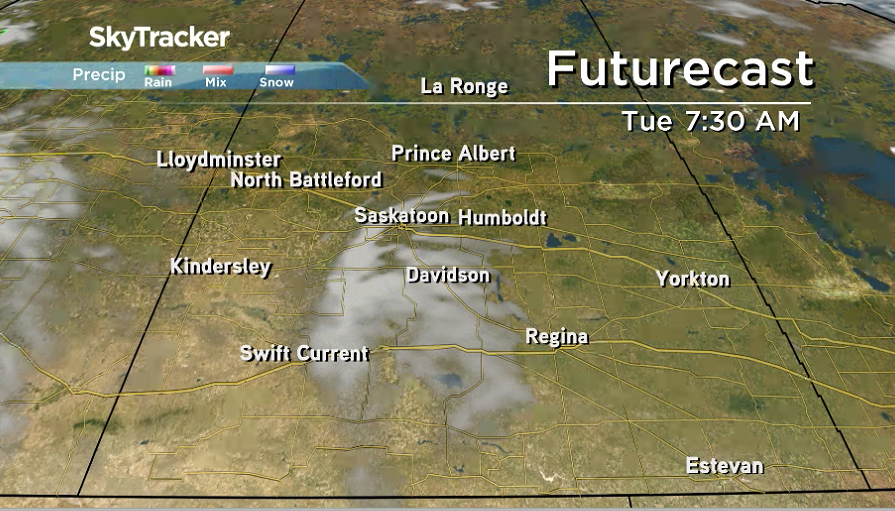 Besides a few clouds slipping through, Tuesday will be mostly sunny in Saskatoon and Regina.