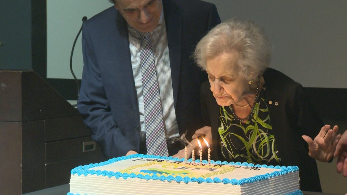 Brenda Milner celebrates her 101st birthday with friends and colleagues at the Montreal Neurological Institute. Thursday, July 18, 2019.