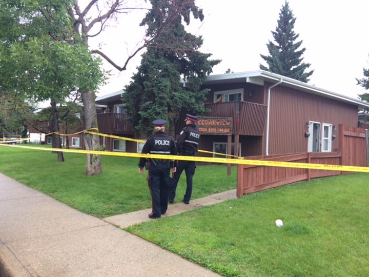 Edmonton police investigate a serious assault in the area of 144 Avenue and 89 Street Monday, July 8, 2019.