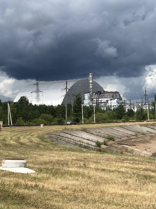 The containment unit placed over No. 4 nuclear reactor