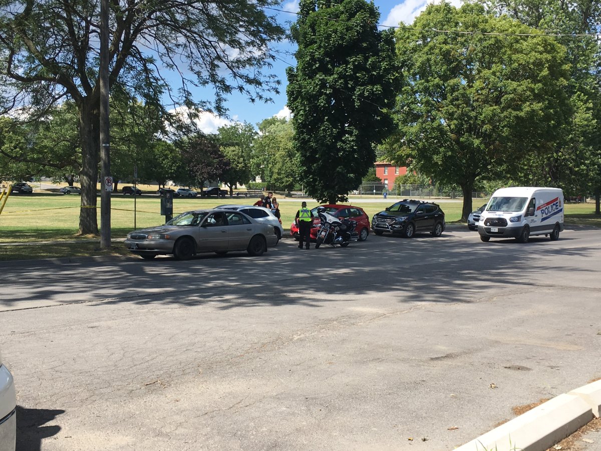 Kingston police have closed off Bagot Street in City Park between Barrie and West streets after they say a young child was struck by a vehicle.