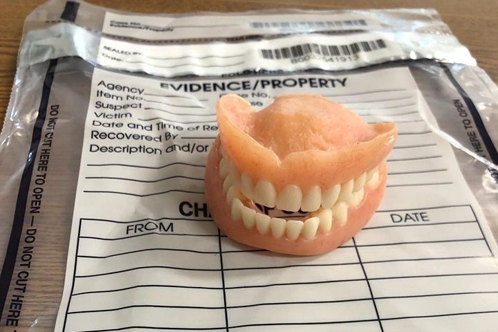 A set of allegedly stolen dentures are shown in this image released by the Jennings County Sheriff's Office on July 24, 2019.