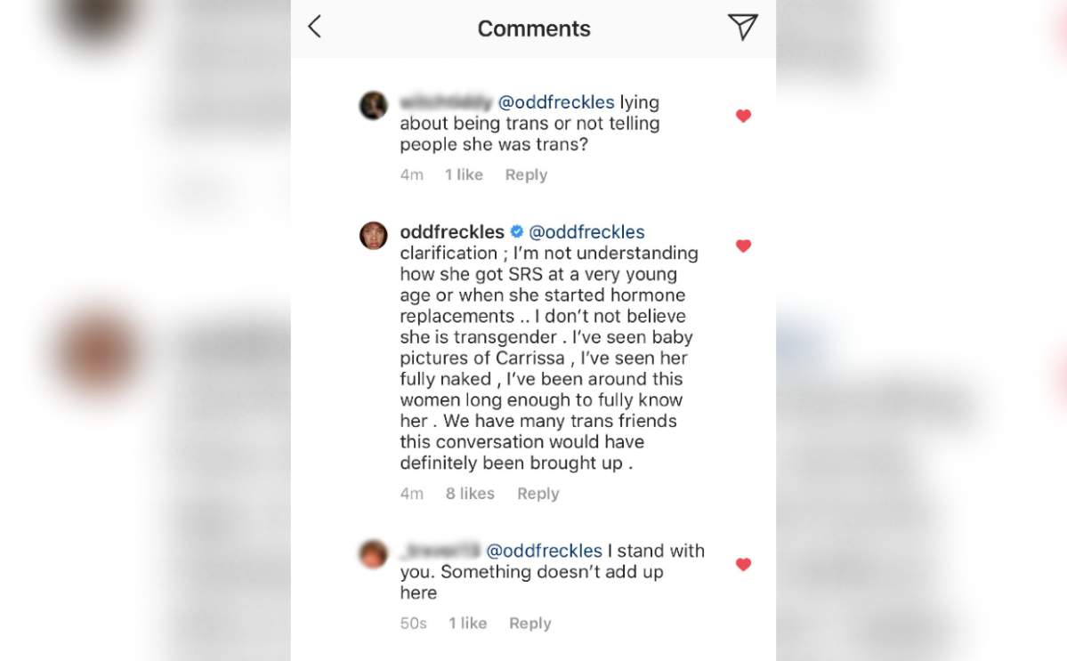 Model Aleece Wilson, whose worked with Pinkston before, commented on her coming out post.